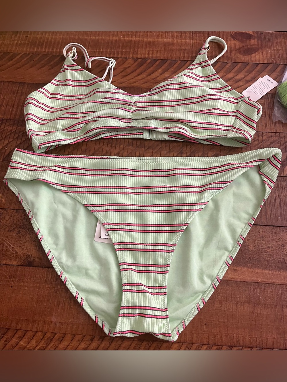 NWT Aerie FULL SET Beach Babe Shine Rib Voop Top + Full Coverage Bottom in Green - Picture 2 of 4